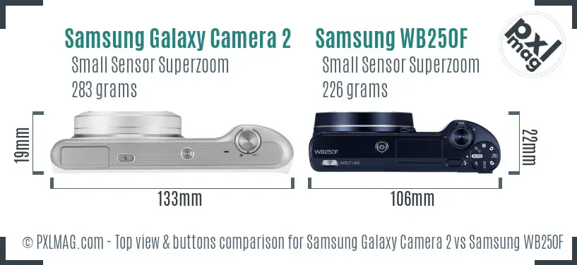 Samsung Galaxy Camera 2 vs Samsung WB250F top view buttons comparison