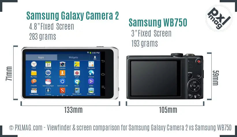 Samsung Galaxy Camera 2 vs Samsung WB750 Screen and Viewfinder comparison