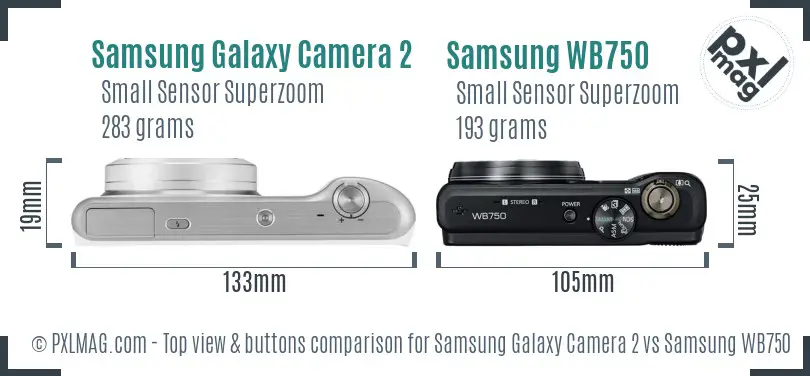 Samsung Galaxy Camera 2 vs Samsung WB750 top view buttons comparison