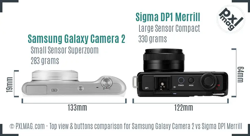 Samsung Galaxy Camera 2 vs Sigma DP1 Merrill top view buttons comparison