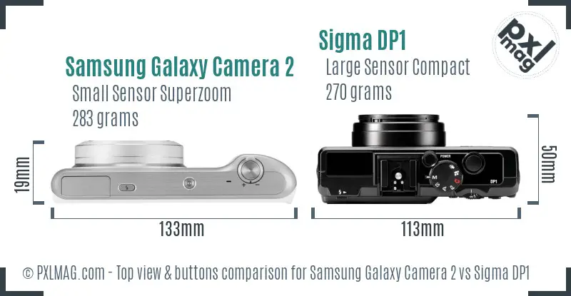 Samsung Galaxy Camera 2 vs Sigma DP1 top view buttons comparison