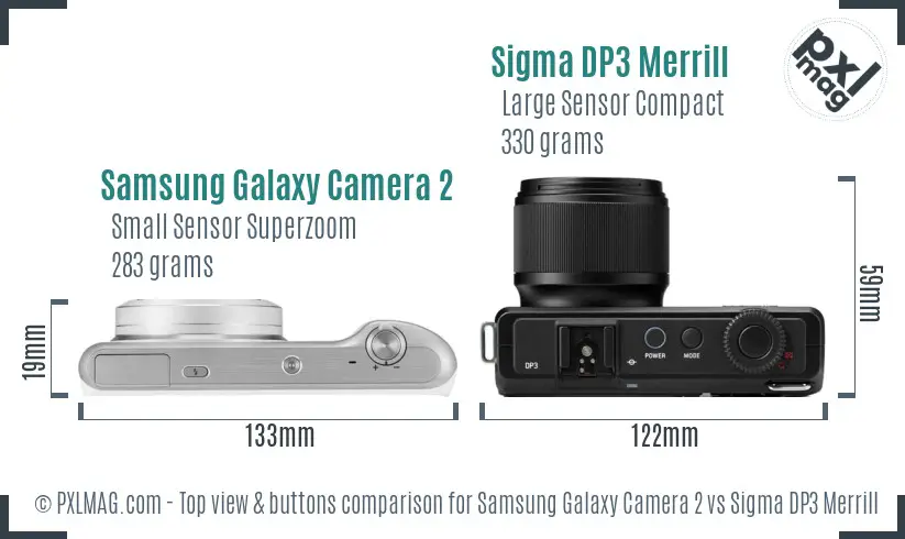 Samsung Galaxy Camera 2 vs Sigma DP3 Merrill top view buttons comparison