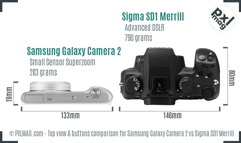 Samsung Galaxy Camera 2 vs Sigma SD1 Merrill top view buttons comparison