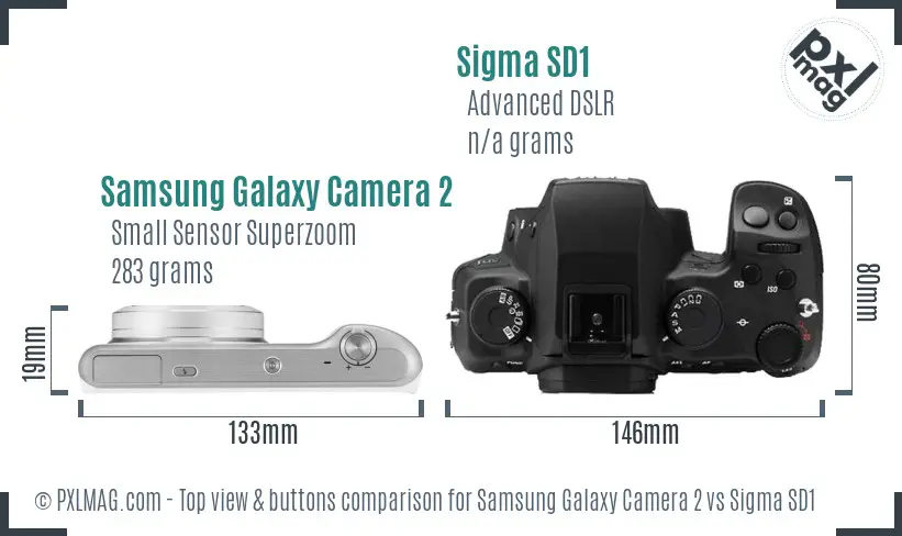 Samsung Galaxy Camera 2 vs Sigma SD1 top view buttons comparison