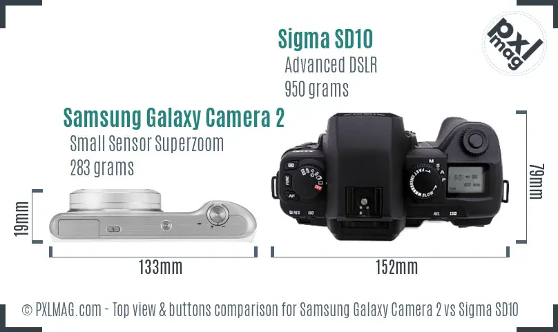 Samsung Galaxy Camera 2 vs Sigma SD10 top view buttons comparison
