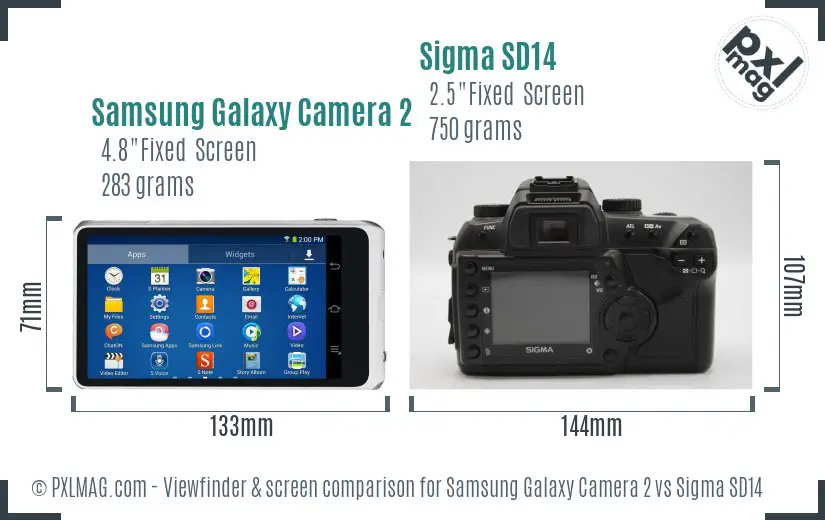 Samsung Galaxy Camera 2 vs Sigma SD14 Screen and Viewfinder comparison