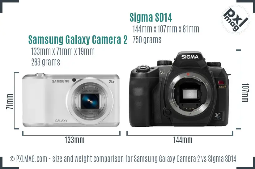 Samsung Galaxy Camera 2 vs Sigma SD14 size comparison