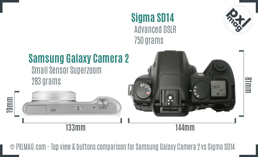 Samsung Galaxy Camera 2 vs Sigma SD14 top view buttons comparison