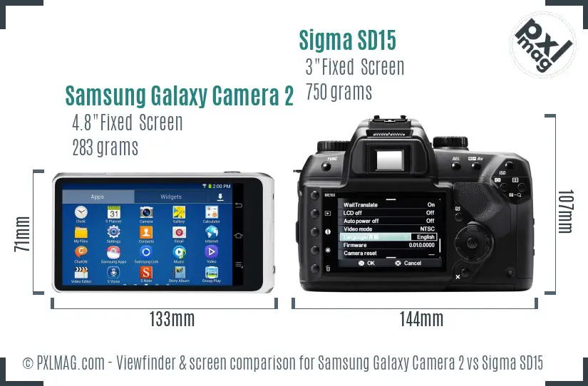 Samsung Galaxy Camera 2 vs Sigma SD15 Screen and Viewfinder comparison