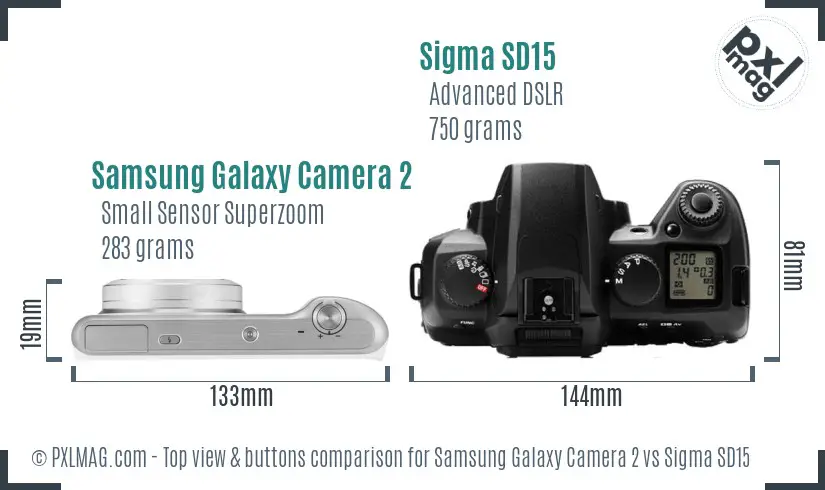 Samsung Galaxy Camera 2 vs Sigma SD15 top view buttons comparison