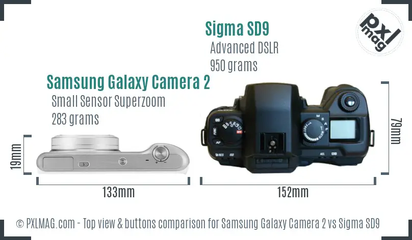 Samsung Galaxy Camera 2 vs Sigma SD9 top view buttons comparison