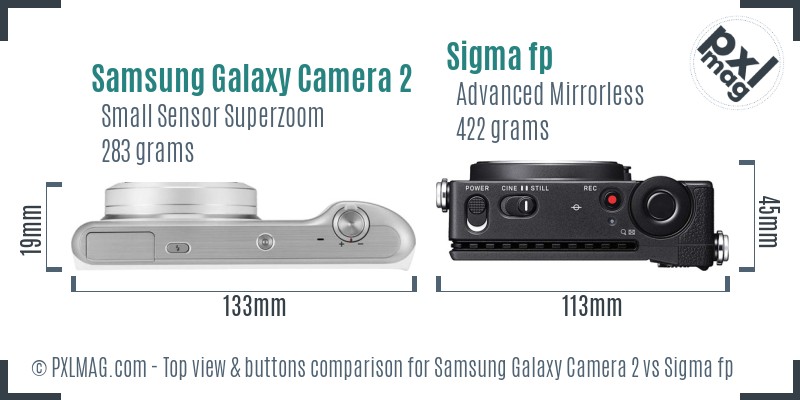 Samsung Galaxy Camera 2 vs Sigma fp top view buttons comparison
