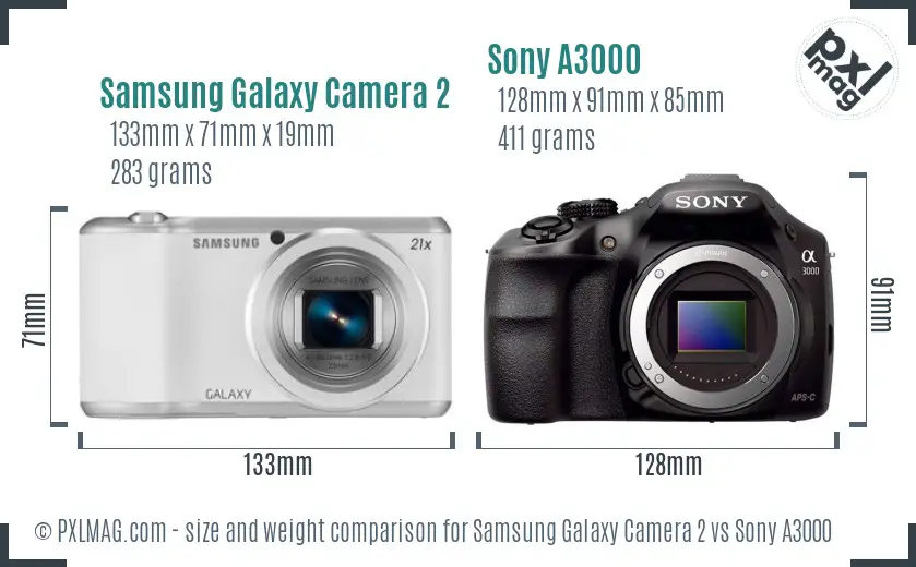 Samsung Galaxy Camera 2 vs Sony A3000 size comparison