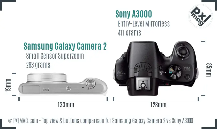 Samsung Galaxy Camera 2 vs Sony A3000 top view buttons comparison