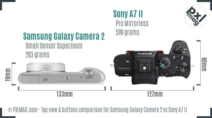 Samsung Galaxy Camera 2 vs Sony A7 II top view buttons comparison
