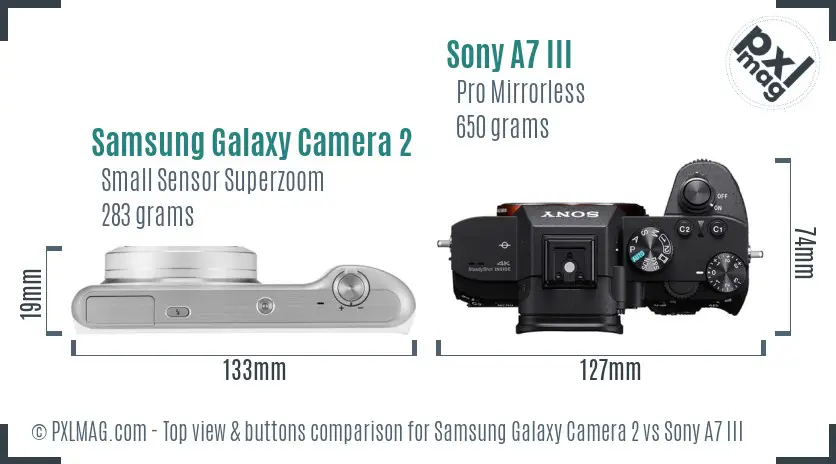 Samsung Galaxy Camera 2 vs Sony A7 III top view buttons comparison