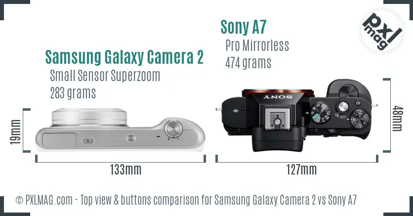 Samsung Galaxy Camera 2 vs Sony A7 top view buttons comparison