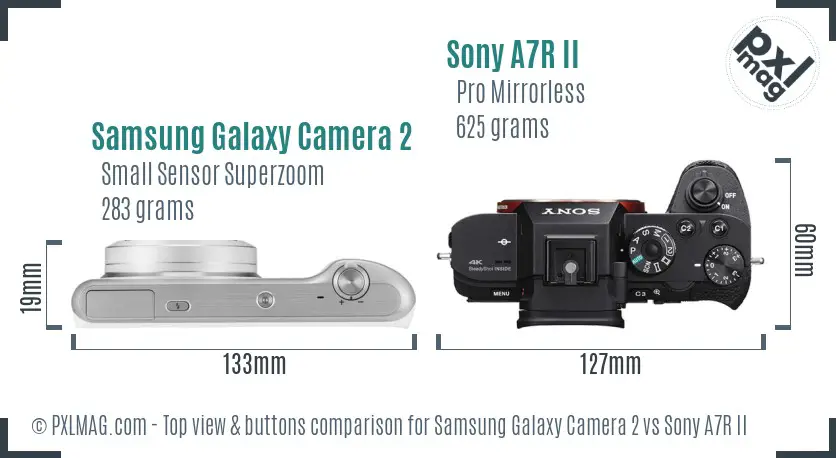 Samsung Galaxy Camera 2 vs Sony A7R II top view buttons comparison