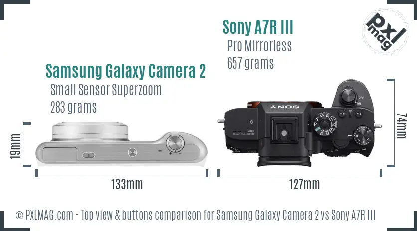Samsung Galaxy Camera 2 vs Sony A7R III top view buttons comparison