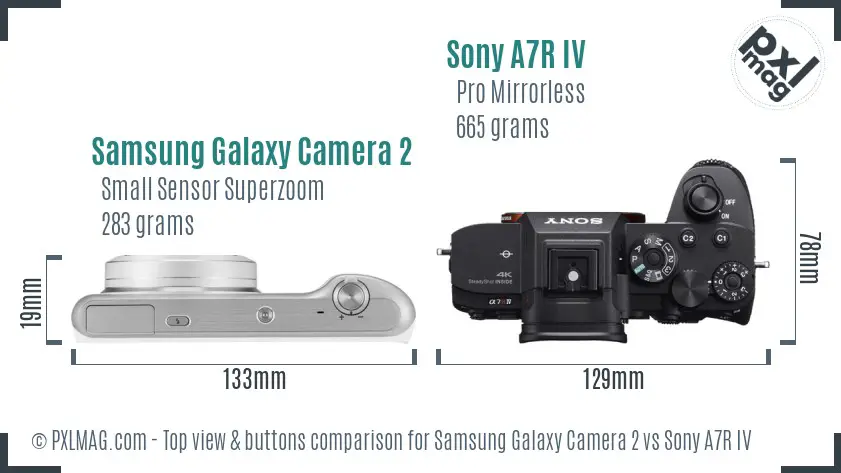 Samsung Galaxy Camera 2 vs Sony A7R IV top view buttons comparison