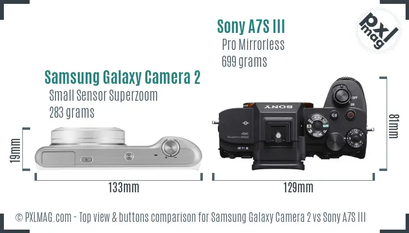 Samsung Galaxy Camera 2 vs Sony A7S III top view buttons comparison