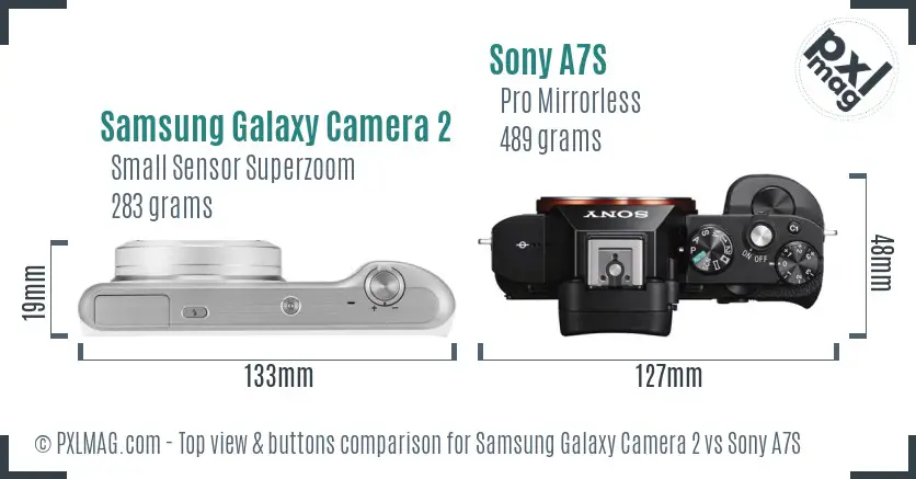 Samsung Galaxy Camera 2 vs Sony A7S top view buttons comparison