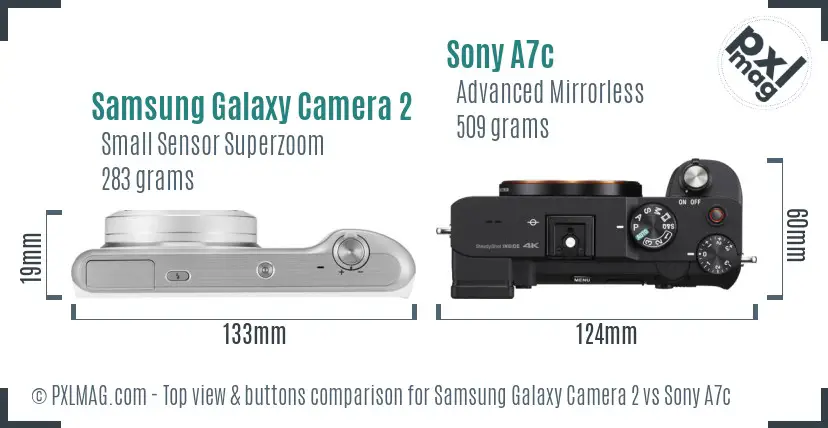 Samsung Galaxy Camera 2 vs Sony A7c top view buttons comparison