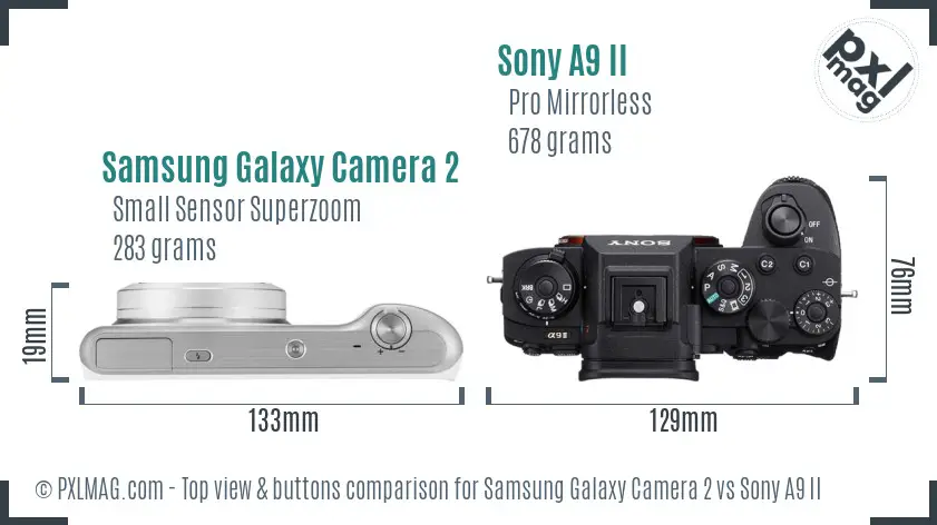 Samsung Galaxy Camera 2 vs Sony A9 II top view buttons comparison