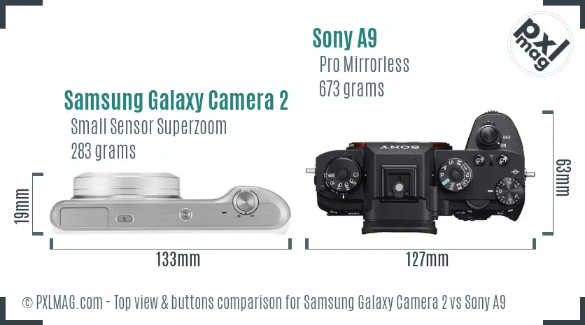 Samsung Galaxy Camera 2 vs Sony A9 top view buttons comparison