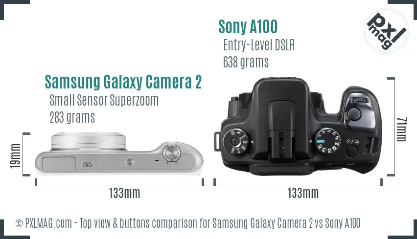 Samsung Galaxy Camera 2 vs Sony A100 top view buttons comparison