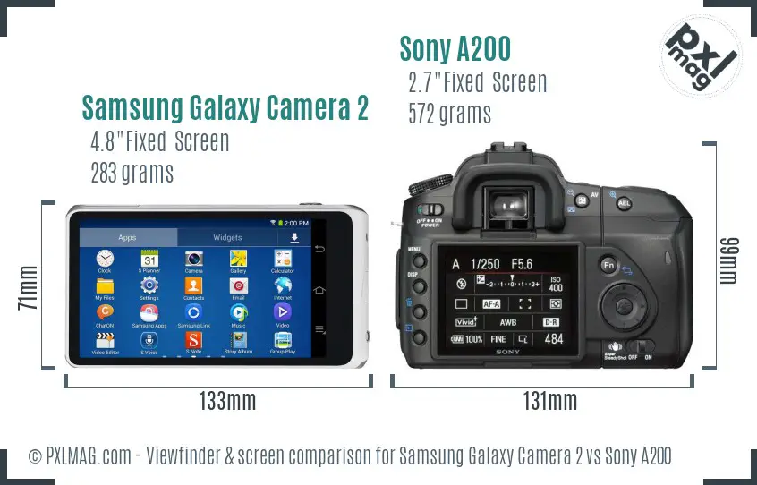 Samsung Galaxy Camera 2 vs Sony A200 Screen and Viewfinder comparison