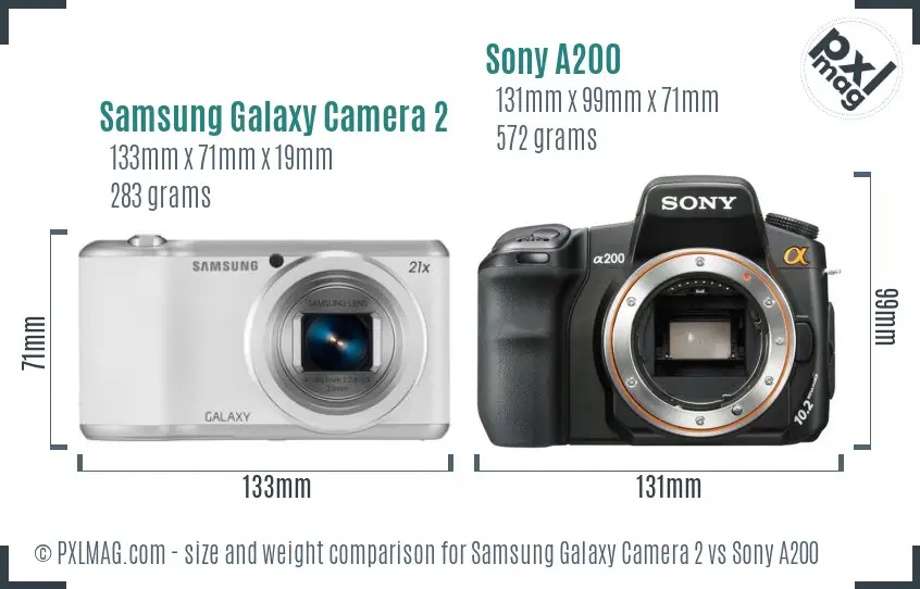 Samsung Galaxy Camera 2 vs Sony A200 size comparison