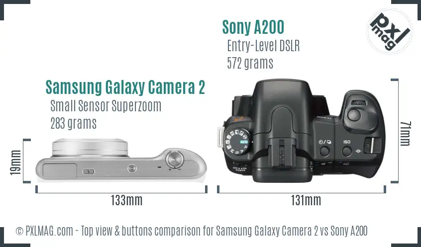 Samsung Galaxy Camera 2 vs Sony A200 top view buttons comparison