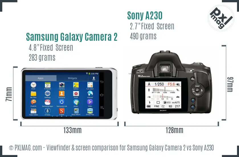 Samsung Galaxy Camera 2 vs Sony A230 Screen and Viewfinder comparison