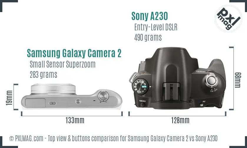 Samsung Galaxy Camera 2 vs Sony A230 top view buttons comparison