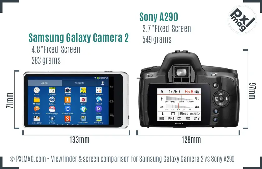 Samsung Galaxy Camera 2 vs Sony A290 Screen and Viewfinder comparison