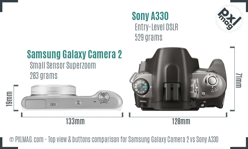Samsung Galaxy Camera 2 vs Sony A330 top view buttons comparison