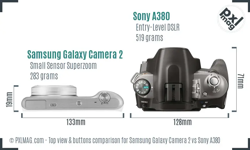 Samsung Galaxy Camera 2 vs Sony A380 top view buttons comparison