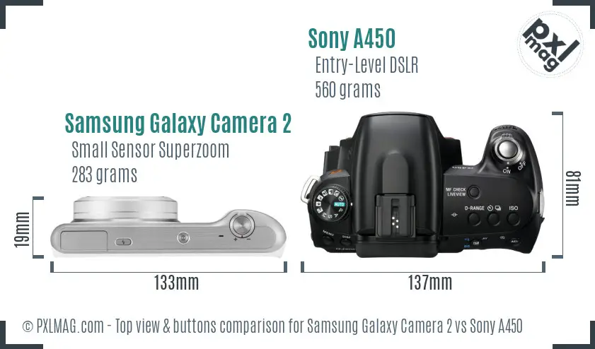 Samsung Galaxy Camera 2 vs Sony A450 top view buttons comparison
