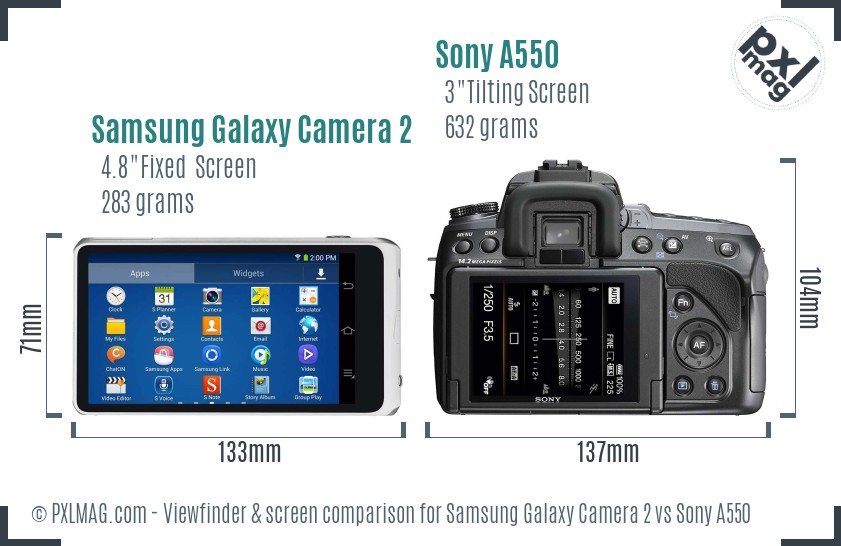 Samsung Galaxy Camera 2 vs Sony A550 Screen and Viewfinder comparison