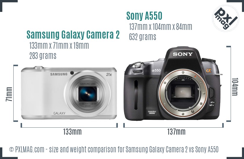 Samsung Galaxy Camera 2 vs Sony A550 size comparison