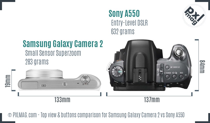 Samsung Galaxy Camera 2 vs Sony A550 top view buttons comparison