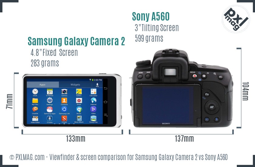 Samsung Galaxy Camera 2 vs Sony A560 Screen and Viewfinder comparison