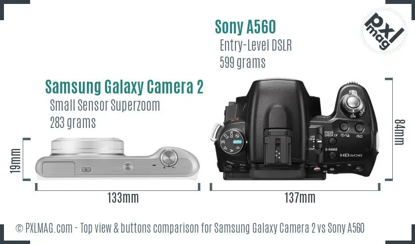 Samsung Galaxy Camera 2 vs Sony A560 top view buttons comparison
