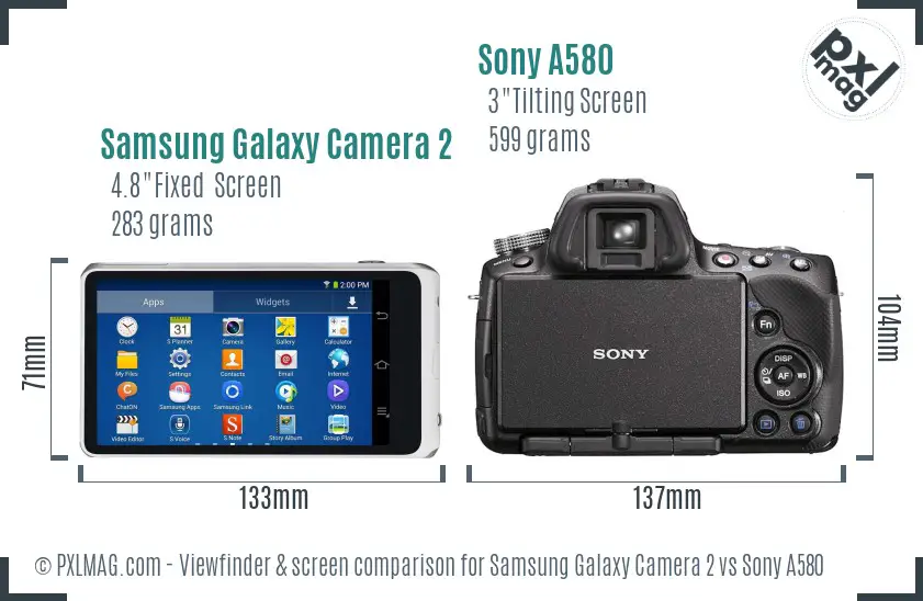 Samsung Galaxy Camera 2 vs Sony A580 Screen and Viewfinder comparison