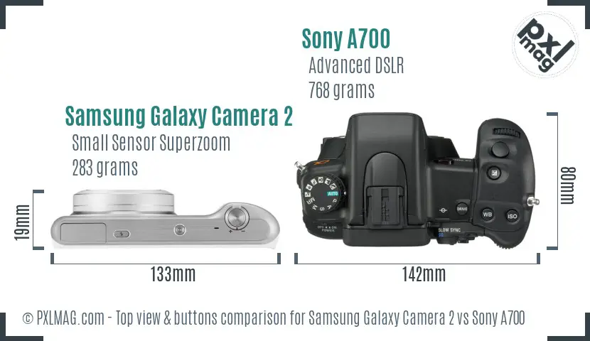 Samsung Galaxy Camera 2 vs Sony A700 top view buttons comparison