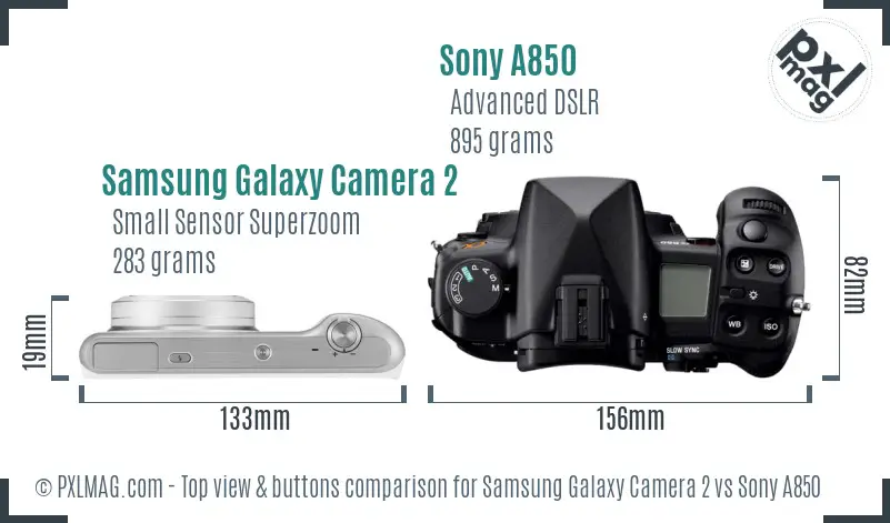 Samsung Galaxy Camera 2 vs Sony A850 top view buttons comparison