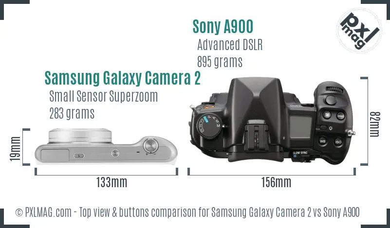 Samsung Galaxy Camera 2 vs Sony A900 top view buttons comparison
