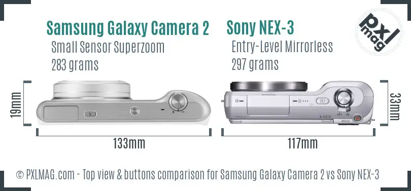 Samsung Galaxy Camera 2 vs Sony NEX-3 top view buttons comparison