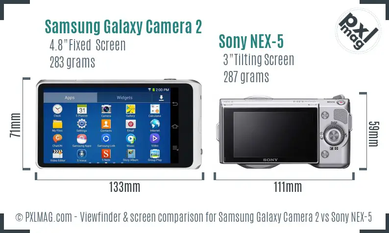 Samsung Galaxy Camera 2 vs Sony NEX-5 Screen and Viewfinder comparison